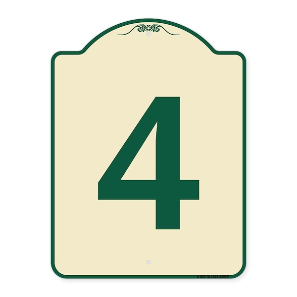 Designer Series Sign W/ Number 4, Tan & Green Heavy-Gauge Aluminum Sign, 24" x 18", TG-1824-22895